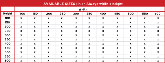 Product 1 Aviable Sizes