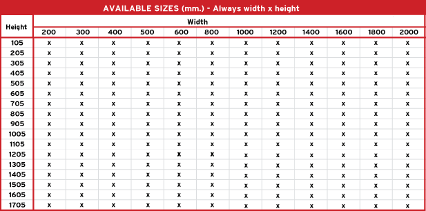 Product 1 Aviable Sizes