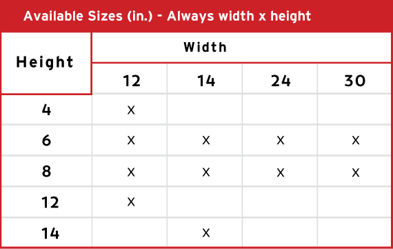 Product 1 Aviable Sizes