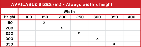 Product 1 Aviable Sizes