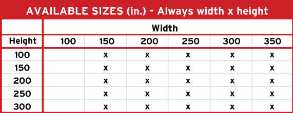 Product 1 Aviable Sizes