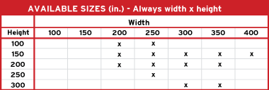Product 1 Aviable Sizes