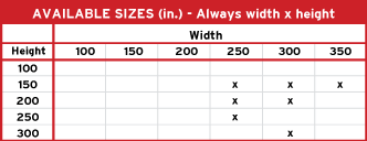 Product 1 Aviable Sizes