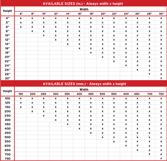 Product 1 Aviable Sizes