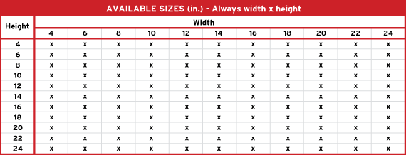 Product 1 Aviable Sizes