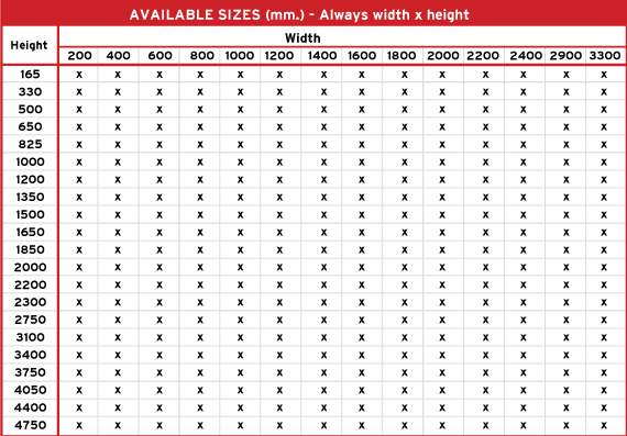 Product 1 Aviable Sizes