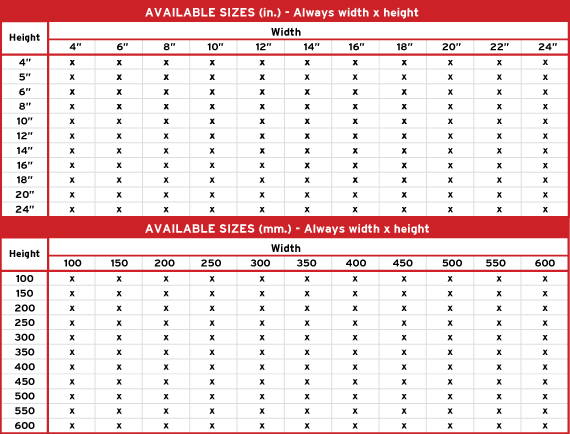 Product 1 Aviable Sizes