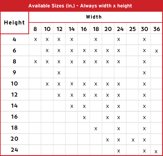 Product 1 Aviable Sizes