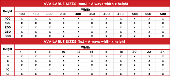 Product 1 Aviable Sizes