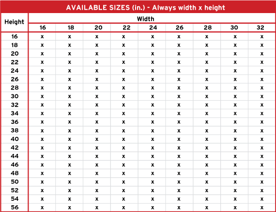 Product 1 Aviable Sizes