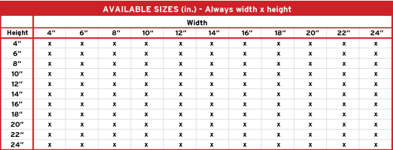 Product 1 Aviable Sizes