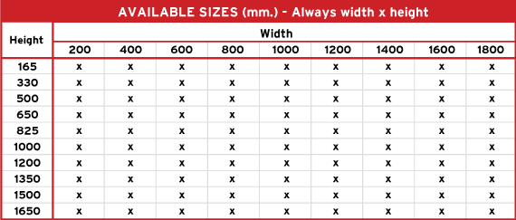 Product 1 Aviable Sizes