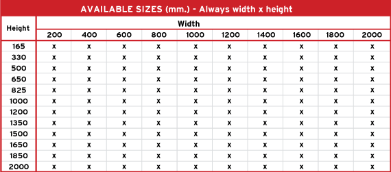 Product 1 Aviable Sizes