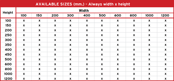 Product 1 Aviable Sizes