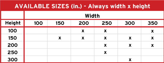 Product 1 Aviable Sizes