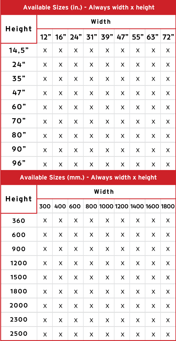 Product 1 Aviable Sizes