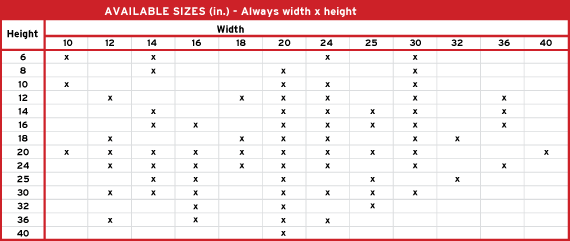 Product 1 Aviable Sizes