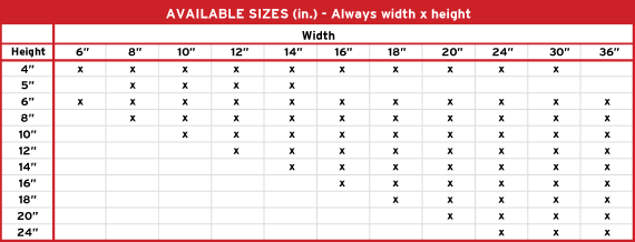 Product 1 Aviable Sizes