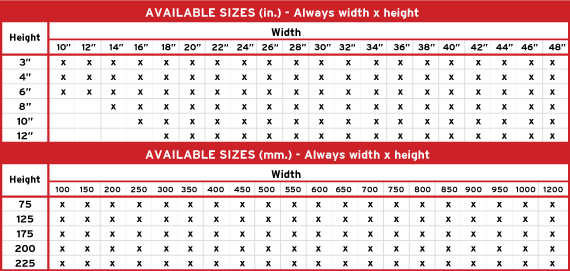 Product 1 Aviable Sizes