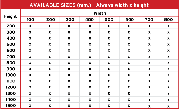 Product 1 Aviable Sizes