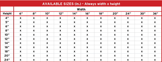 Product 1 Aviable Sizes