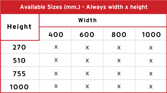 Product 1 Aviable Sizes