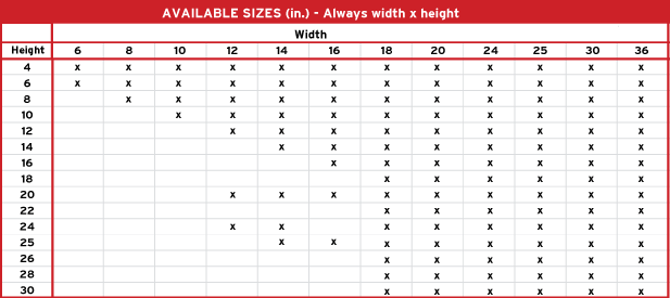 Product 1 Aviable Sizes