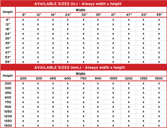 Product 1 Aviable Sizes