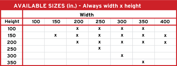 Product 1 Aviable Sizes
