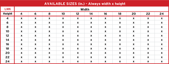 Product 1 Aviable Sizes