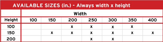 Product 1 Aviable Sizes
